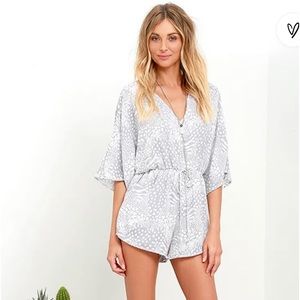 Lulus Ready for Vacay Ivory and Grey Print Romper